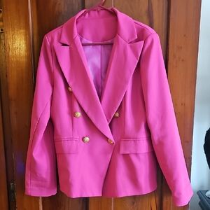 Pink Double-Breasted Women's Blazer. With 6 Gold Tone Buttons.   #250